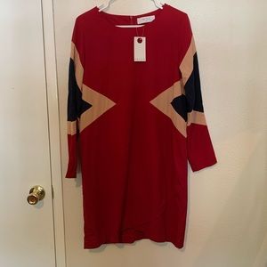 Paisie Red Dress with Striped Inserts-Size 14 (UK)